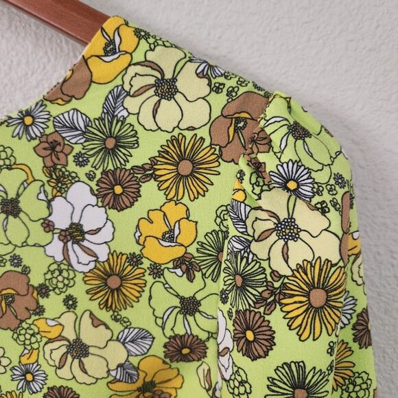 Modcloth Women's 60's Retro Shift Dress Bright Light Green Yellow Brown Size M - Picture 5 of 10